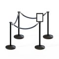 Montour Line Stanchion Post and Rope Kit Black, 4FlatTop 3Gray Rope 8.5x11V Sign C-Kit-3-BK-FL-1-Tapped-1-8511-V-3-PVR-GY-PS